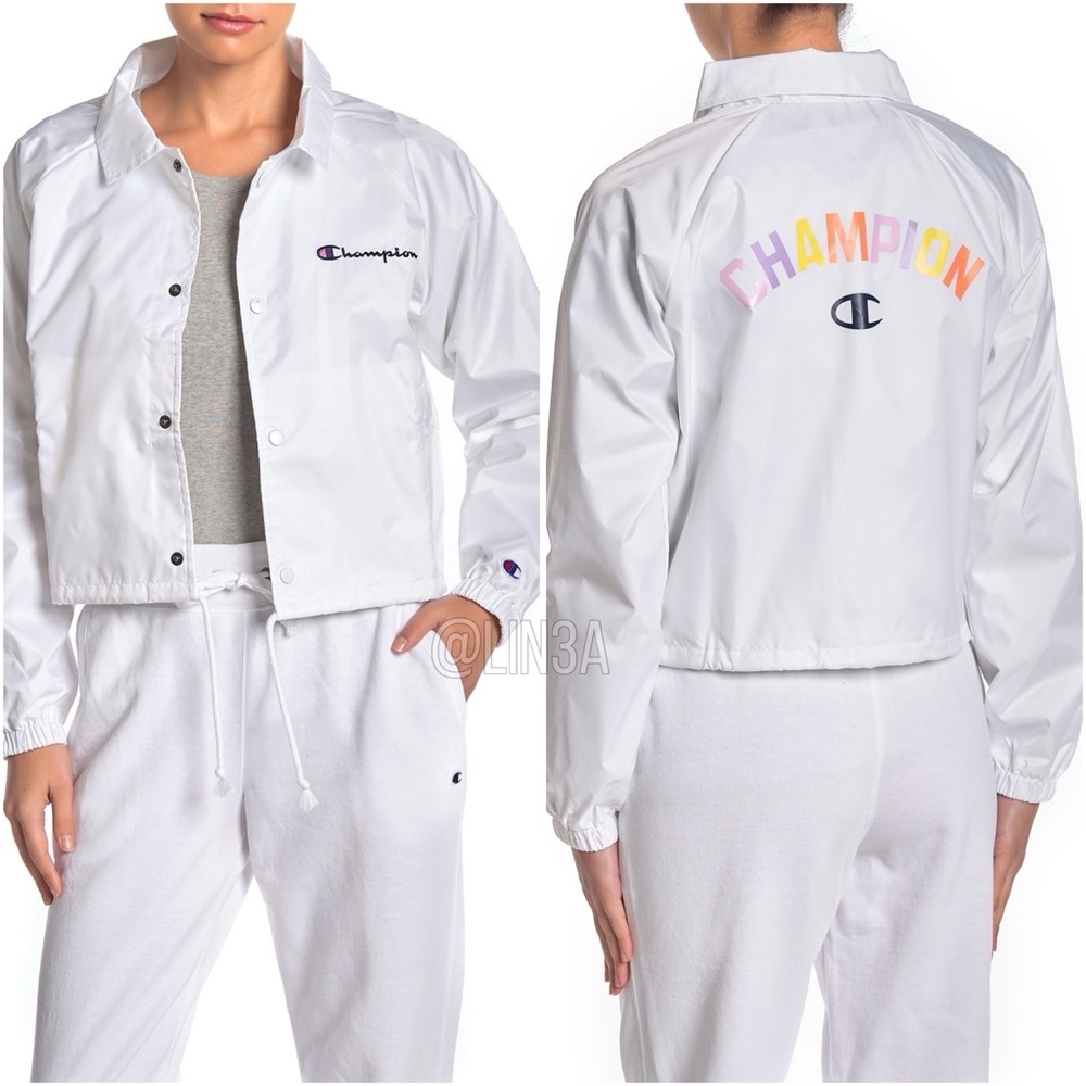 NWT Champion White Cropped Coaches Jacket